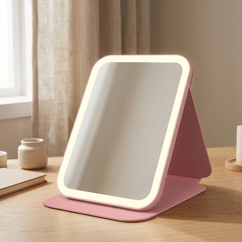 Glowgaze™ LED Desktop Mirror, styled close view