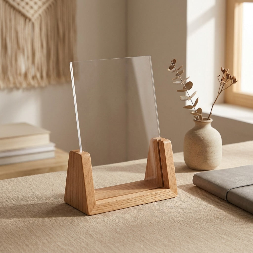 Oakcradle™ U-Shaped Solid Wood Photo Frame Base, styled close view