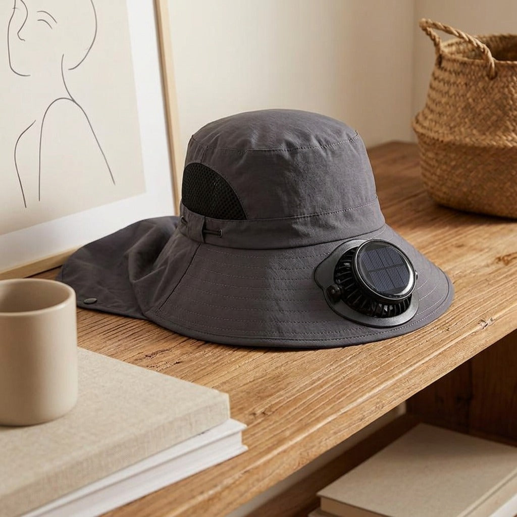 Reelwhirr™ Solar Fan Fishing Hat, styled close view