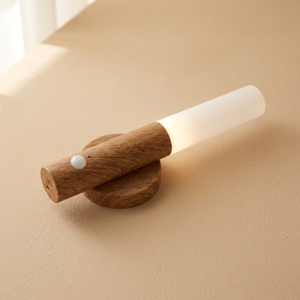 Woodhush™ Wood Grain Sensor Night Light, material and detail close-up
