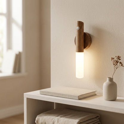 Woodhush™ Wood Grain Sensor Night Light, styled close view