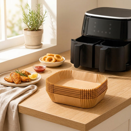 Parchcrisp™ Silicone Paper Air Fryer Sheets in a calm home setting