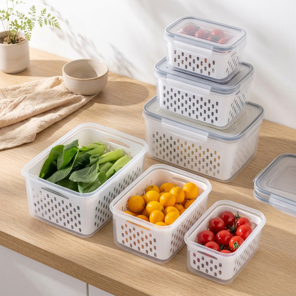 Drainbox™ PP Draining Basket Storage Box in a calm home setting