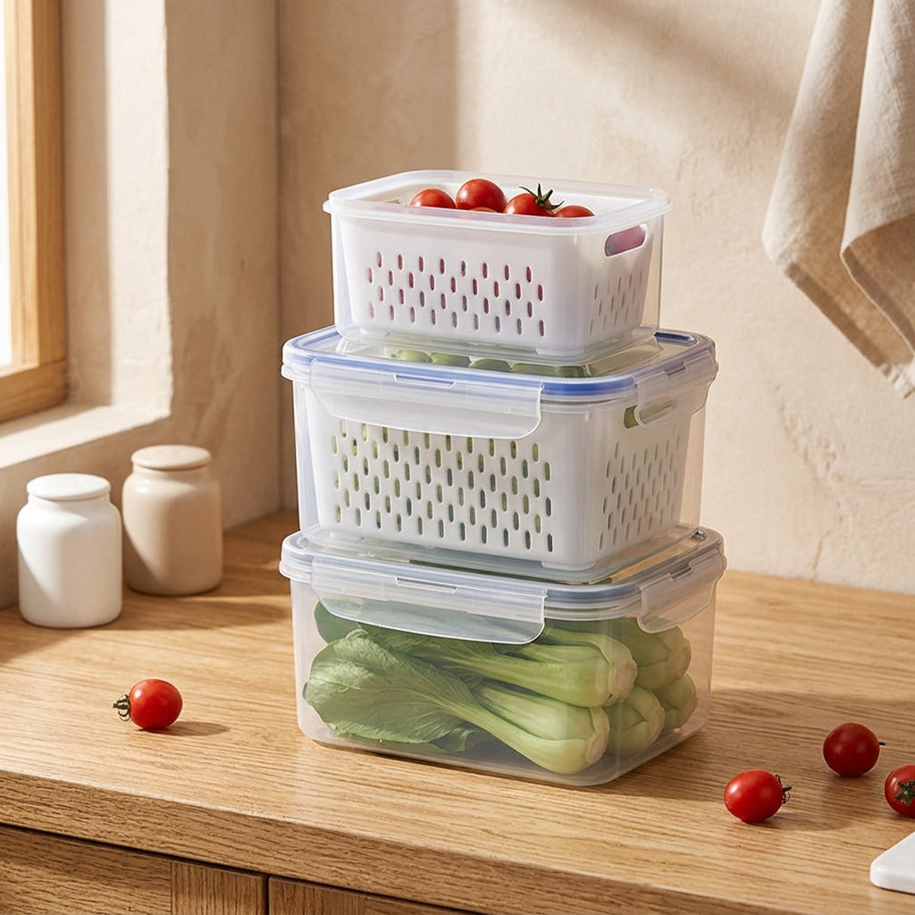Drainbox™ PP Draining Basket Storage Box, styled close view
