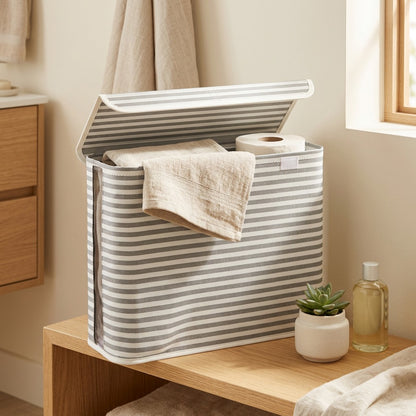 Stripefold™ Striped Foldable Storage Basket in a calm home setting