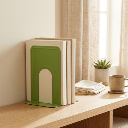 Spinehold™ Metal Desktop Book Stand in a calm home setting