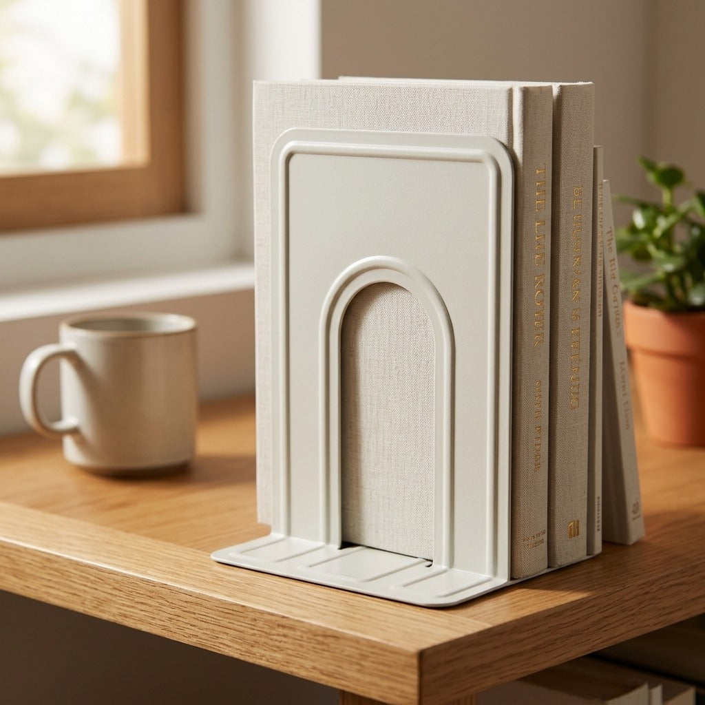 Spinehold™ Metal Desktop Book Stand, styled close view