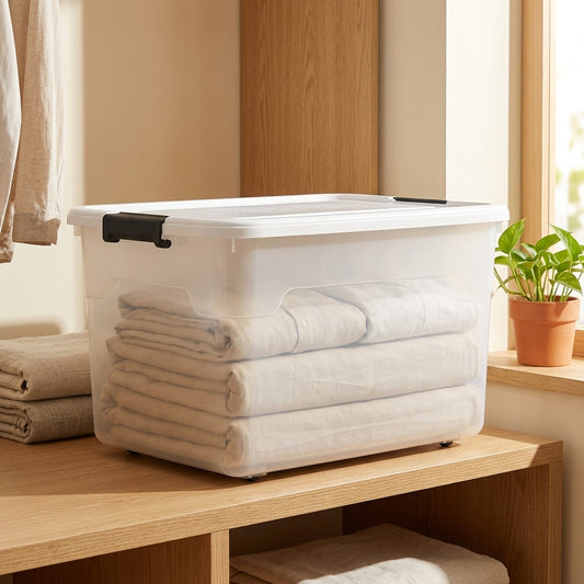 Wearstash™ Plastic Clothing Storage Box in a calm home setting
