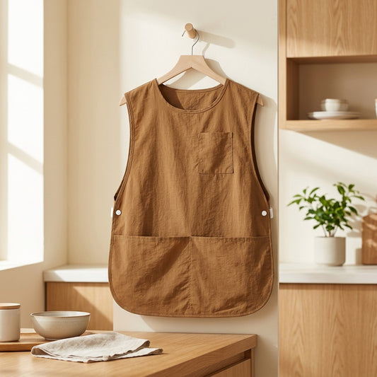 Cookshield™ Sleeveless Kitchen Apron in a calm home setting