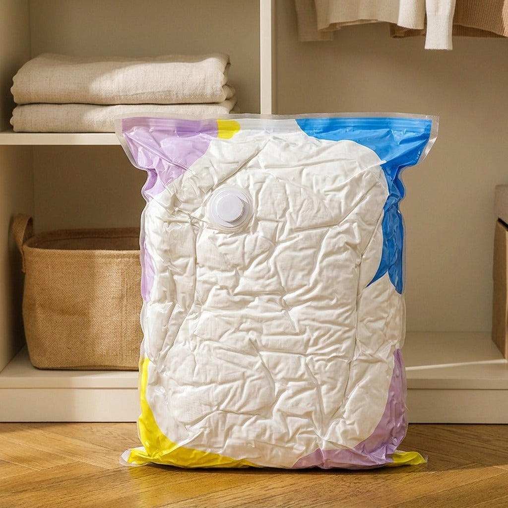 Packpress™ No-Pump Floral Compression Storage Bags, styled close view