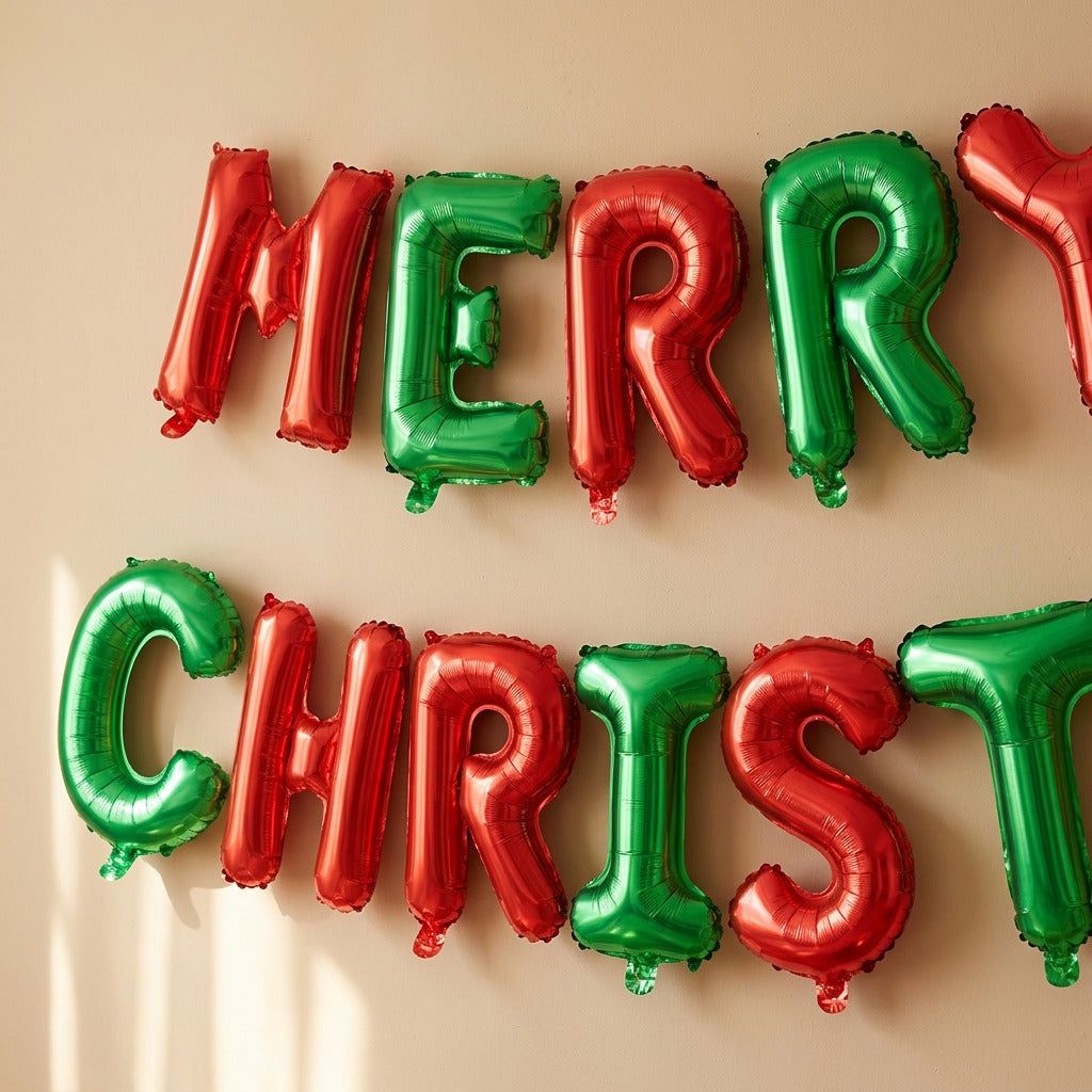 Cheerpop™ Christmas Letter Foil Balloons, material and detail close-up