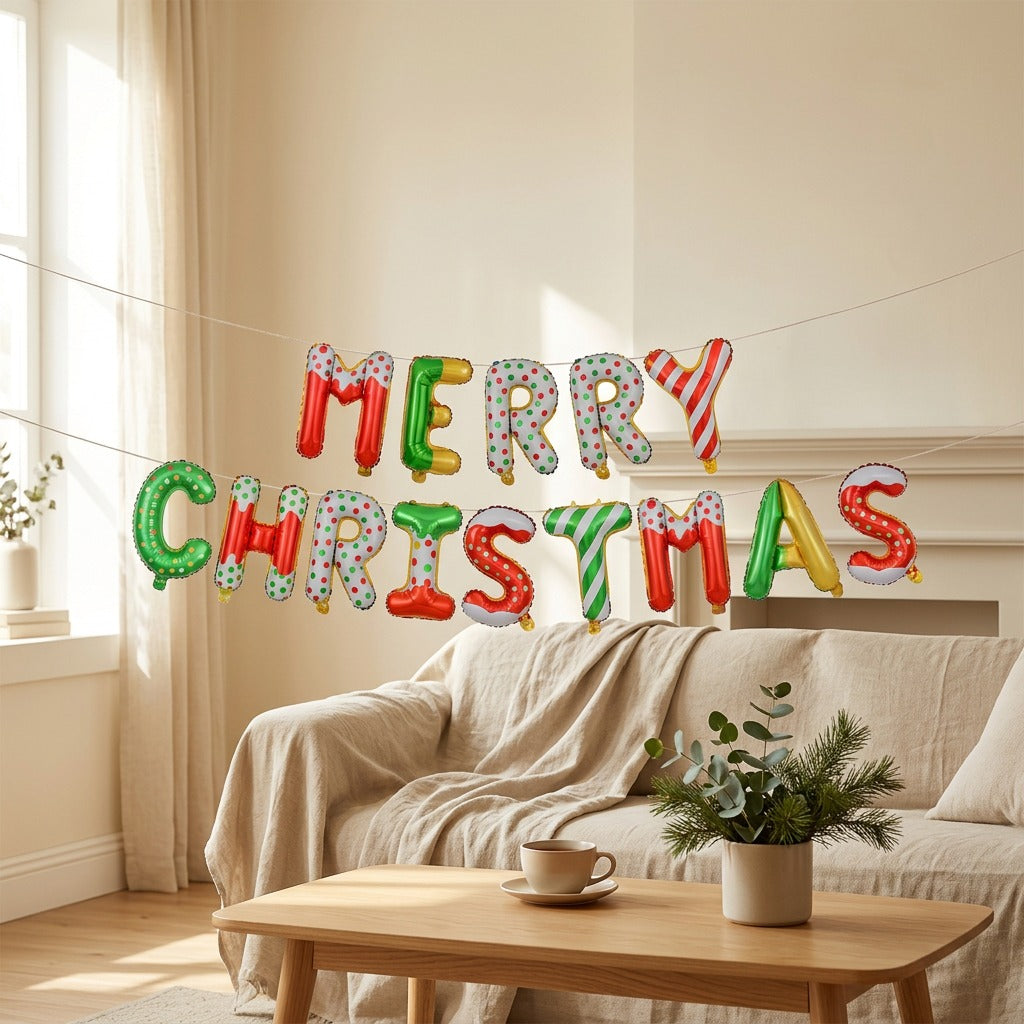 Cheerpop™ Christmas Letter Foil Balloons in a calm home setting
