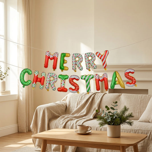 Cheerpop™ Christmas Letter Foil Balloons in a calm home setting