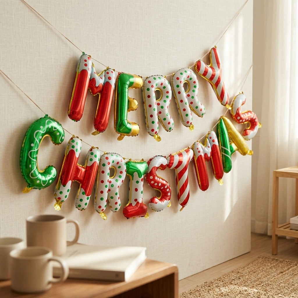 Cheerpop™ Christmas Letter Foil Balloons, styled close view