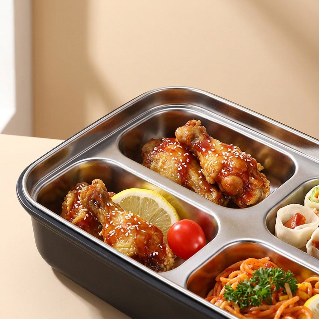 Mealgrid™ 304 Stainless Steel Compartmented Lunch Box, material and detail close-up