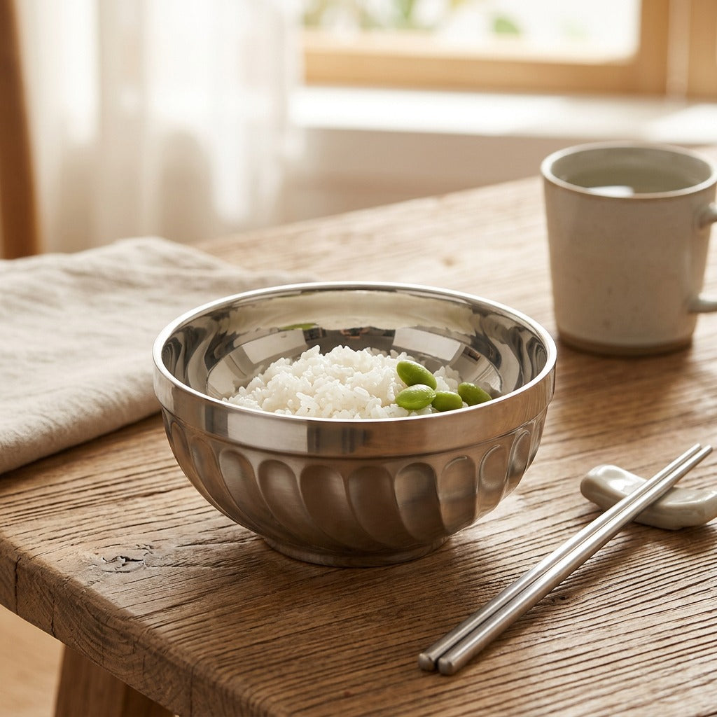 Ricenest™ Stainless Steel Rice Bowl, styled close view