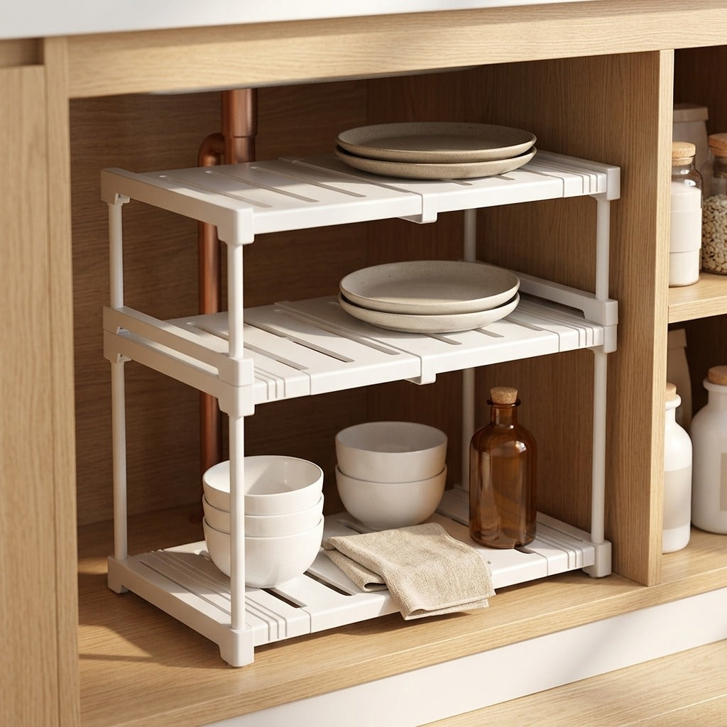 Telescend™ Telescopic Carbon Steel Storage Rack, styled close view