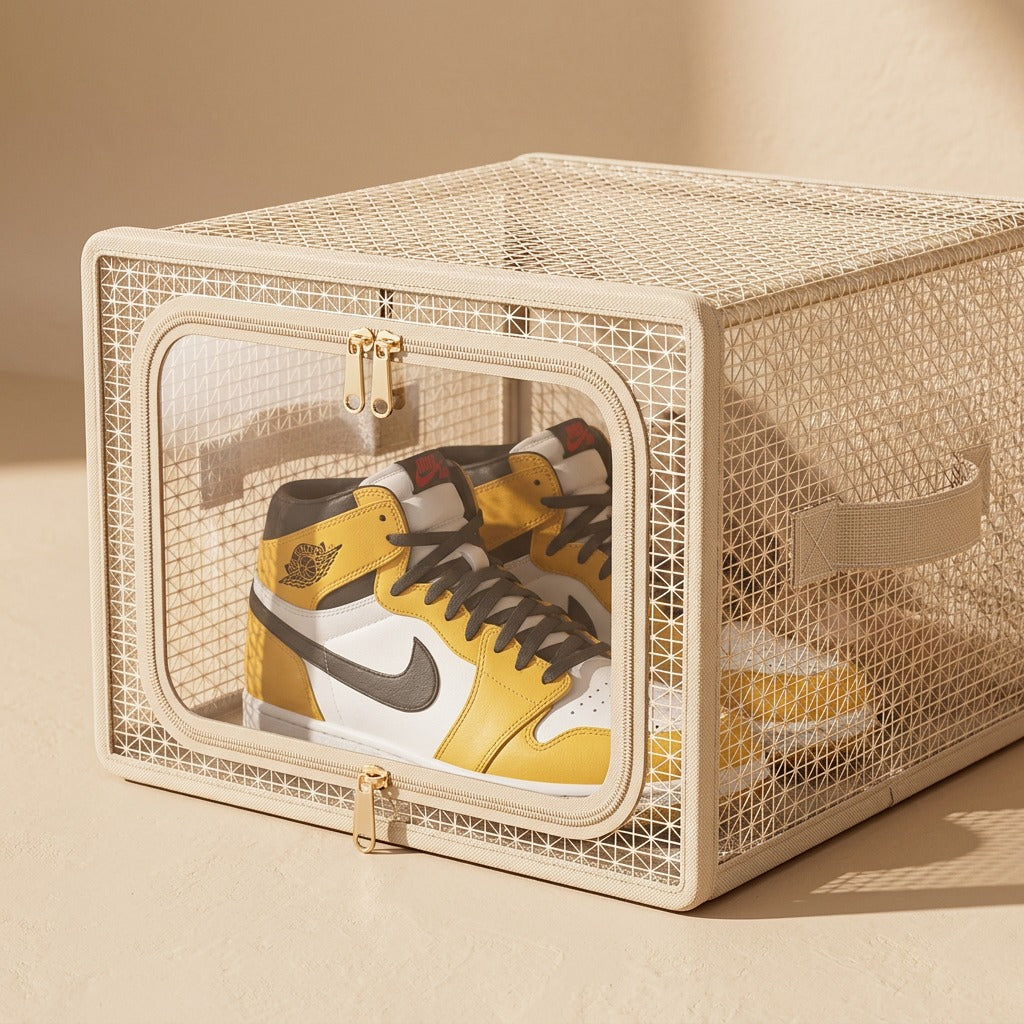 Shoenook™ Foldable Fabric Shoe Storage Box, material and detail close-up