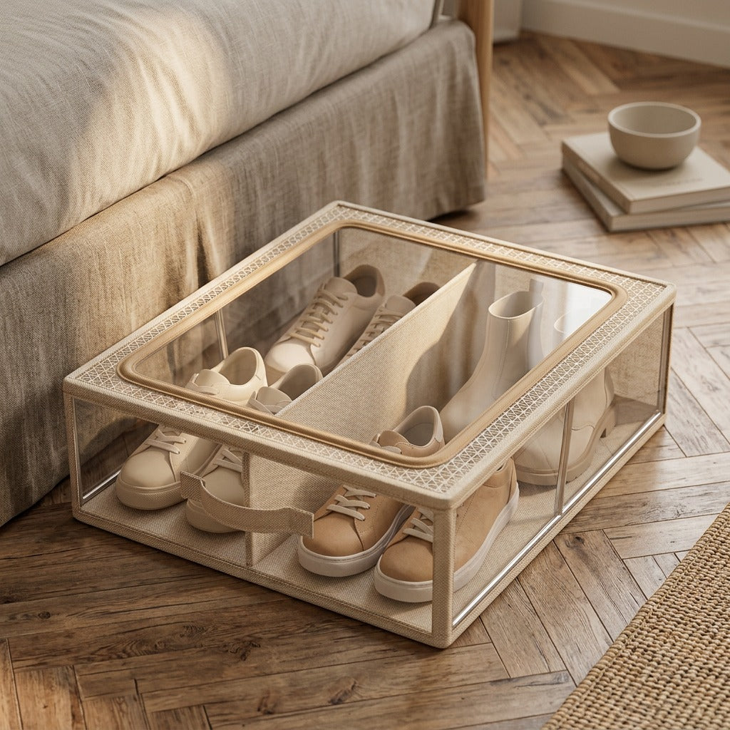 Shoenook™ Foldable Fabric Shoe Storage Box, styled close view