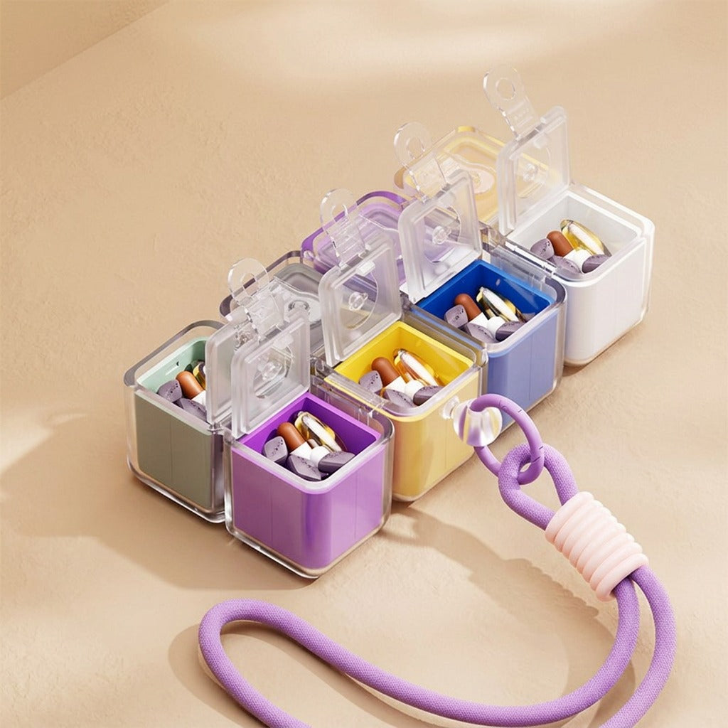 Dosecube™ 8-Compartment Rubik's Cube Pill Box, material and detail close-up