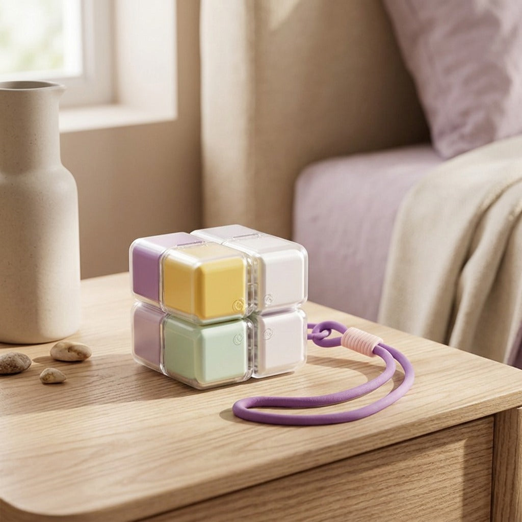 Dosecube™ 8-Compartment Rubik's Cube Pill Box, styled close view