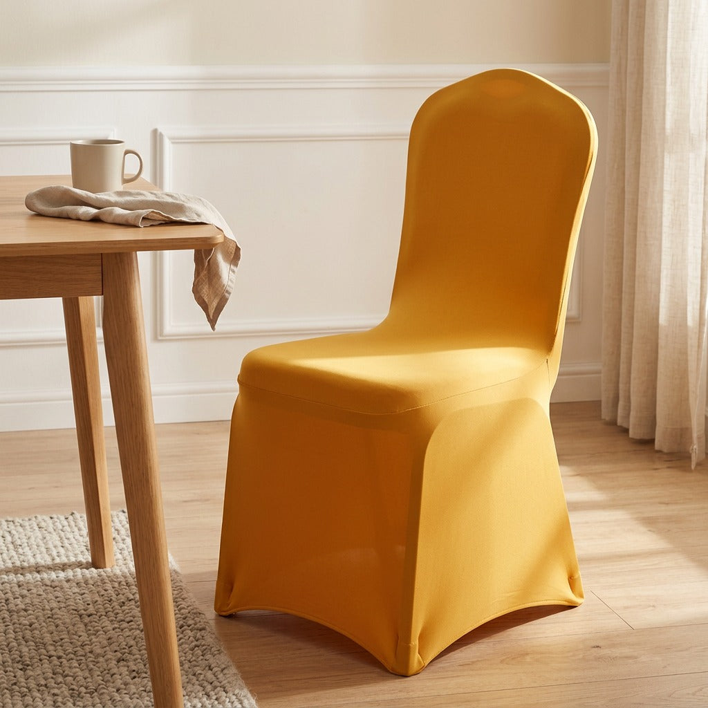 Chairdrape™ Polyester Elastic Chair Cover, styled close view