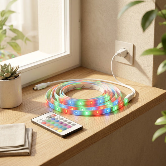 Rainstrip™ Waterproof RGB LED Light Strip in a calm home setting