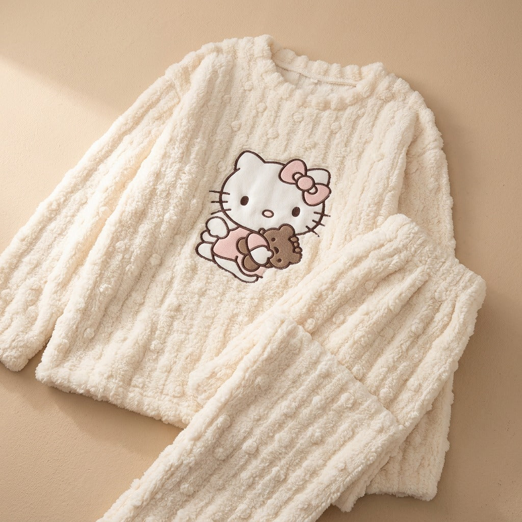 Coralnap™ Coral Fleece Pajamas for Women, material and detail close-up