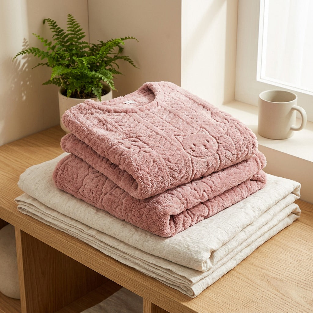 Coralnap™ Coral Fleece Pajamas for Women in a calm home setting