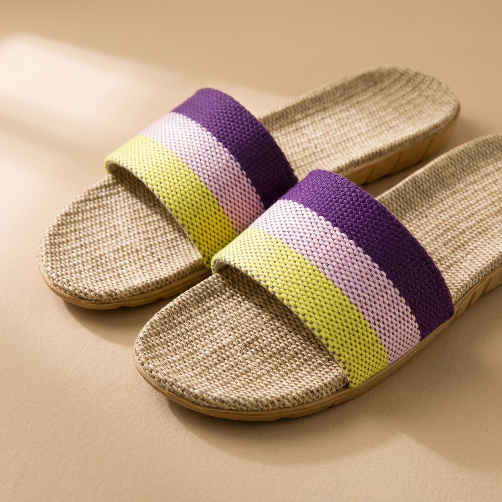 Linenrest™ Linen Four Seasons Slippers, material and detail close-up