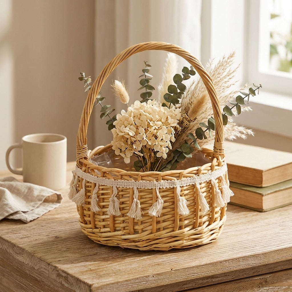 Petalweave™ Wicker Flower Arrangement Basket, styled close view