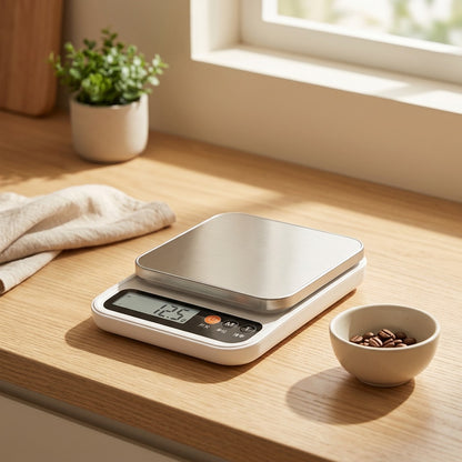 Weighgram™ Mini Gram Kitchen Scale in a calm home setting