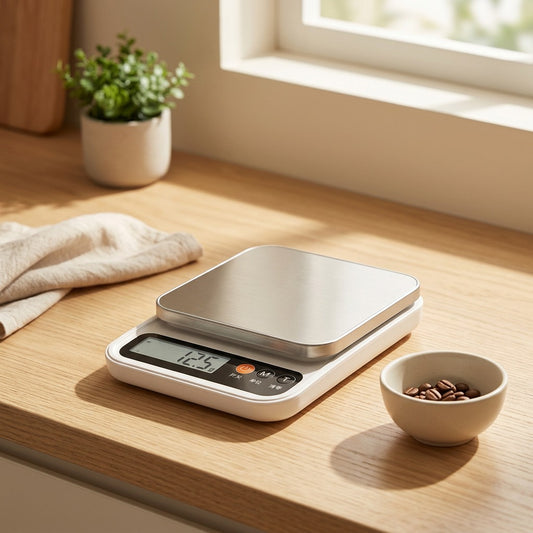Weighgram™ Mini Gram Kitchen Scale in a calm home setting