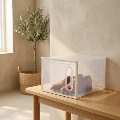 Stackshoe™ Stackable Plastic Shoe Storage Box, styled close view