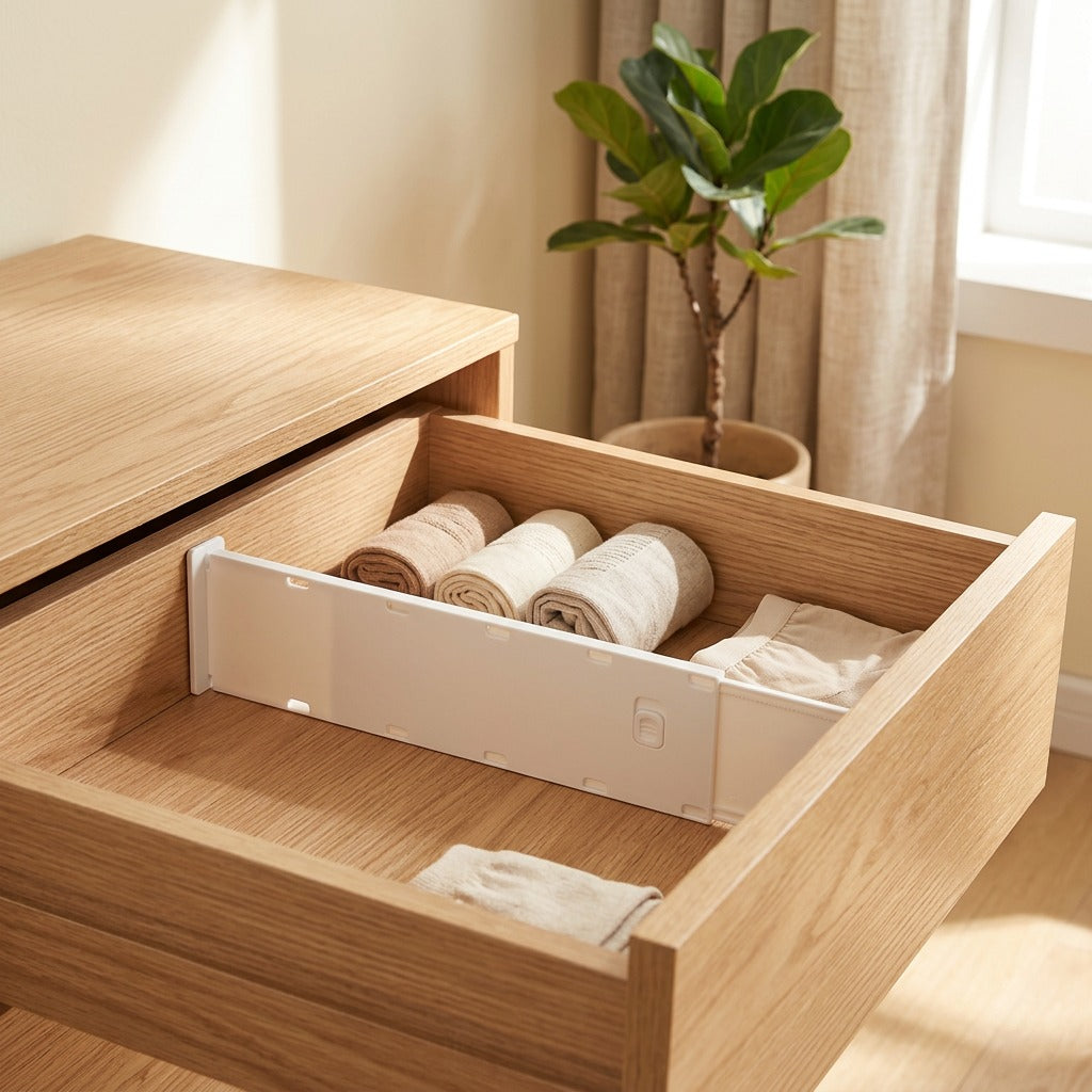 Slotwise™ PP Drawer Storage Divider in a calm home setting