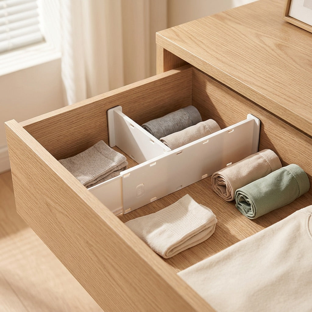 Slotwise™ PP Drawer Storage Divider, styled close view