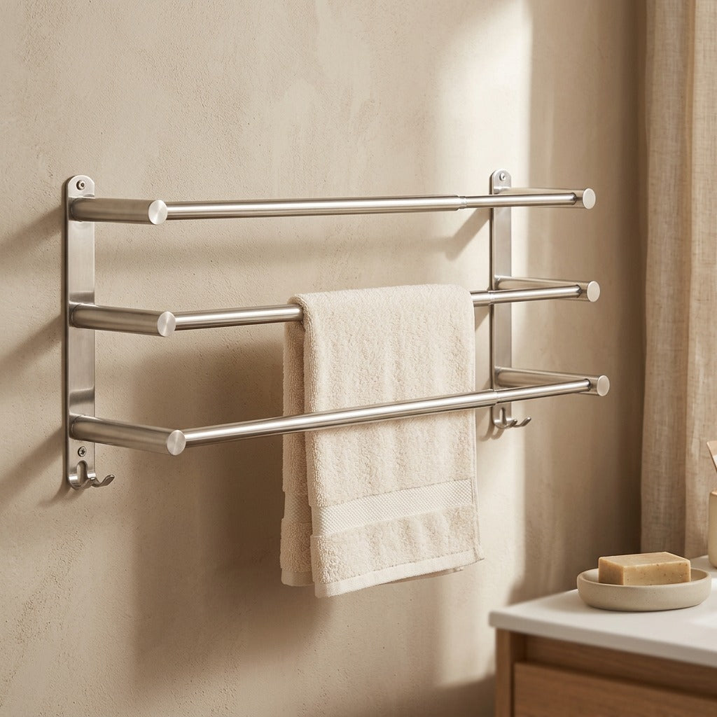 Rackextend™ Telescopic Stainless Steel Towel Rack, styled close view