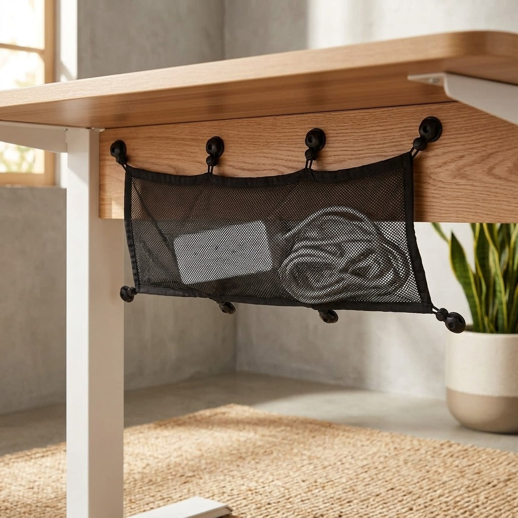 Meshperch™ Mesh Under-Desk Power Strip Storage Net, styled close view