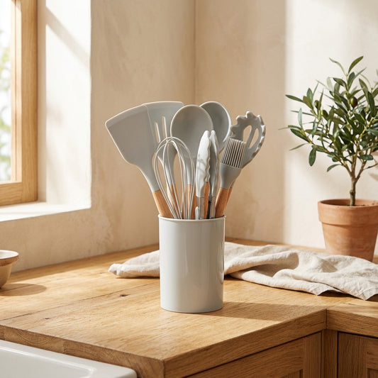 Stirpair™ Silicone Spatula and Spoon Set in a calm home setting