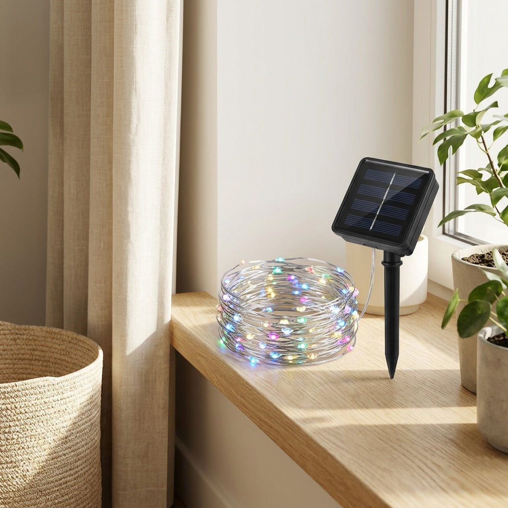Raytwine™ Solar Alloy Wire String Lights in a calm home setting
