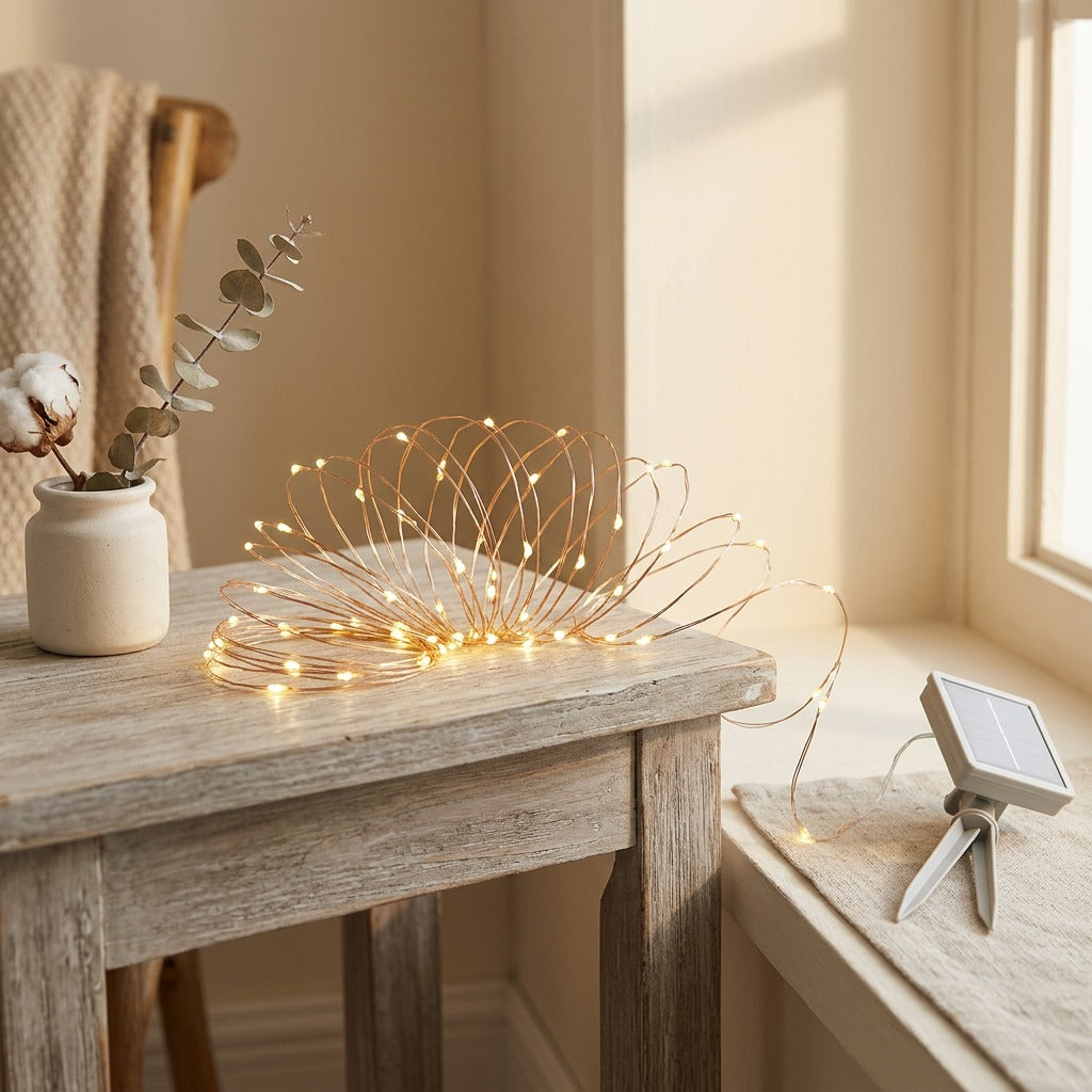 Raytwine™ Solar Alloy Wire String Lights, styled close view