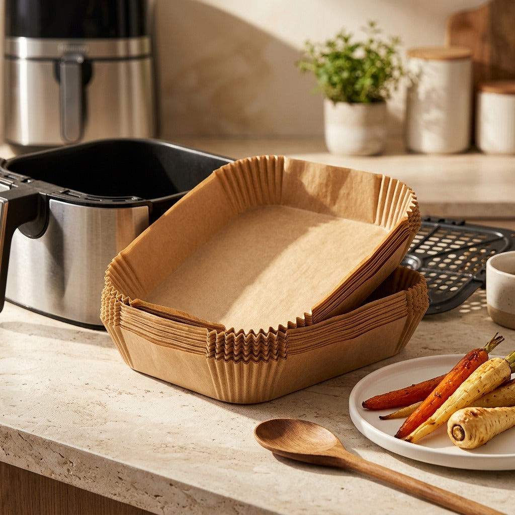 Panpaper™ Rectangular Air Fryer Paper, styled close view