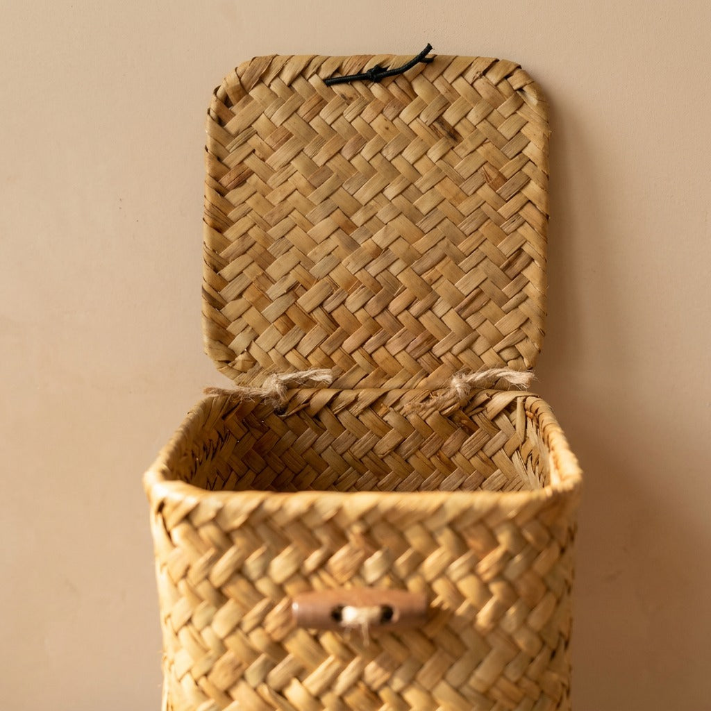 Bamboohide™ Square Bamboo Storage Box With Lid, material and detail close-up