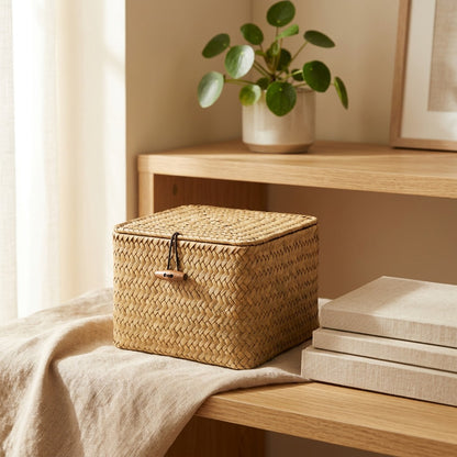 Bamboohide™ Square Bamboo Storage Box With Lid in a calm home setting