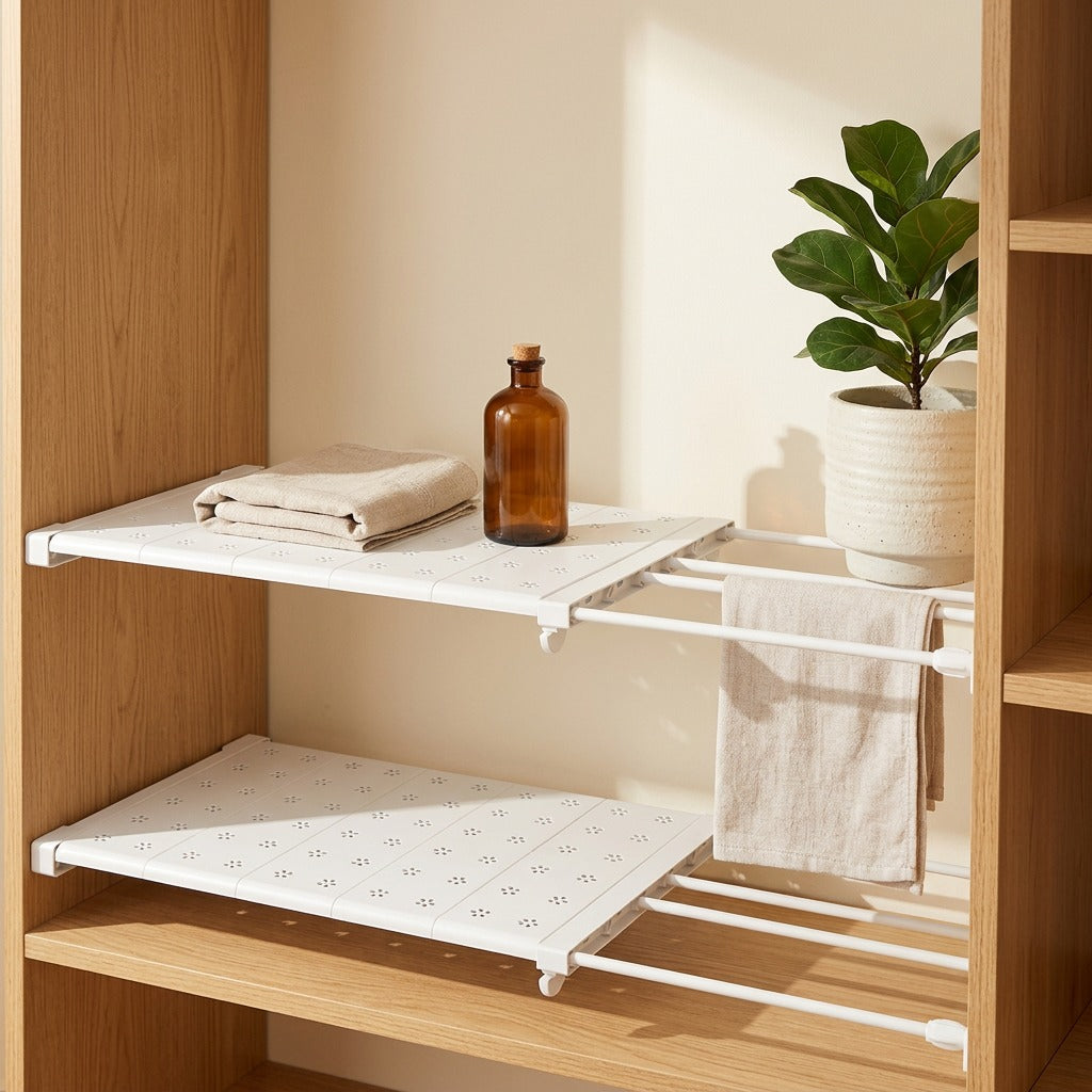 Reachrack™ Telescopic Carbon Steel Storage Rack in a calm home setting