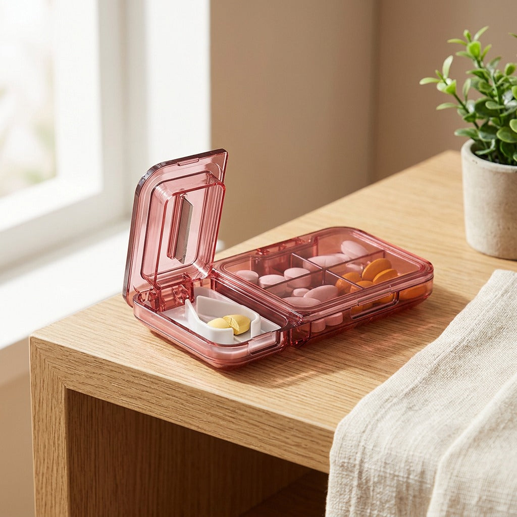 Crushkit™ PC Medicine Cutter and Grinder Box in a calm home setting