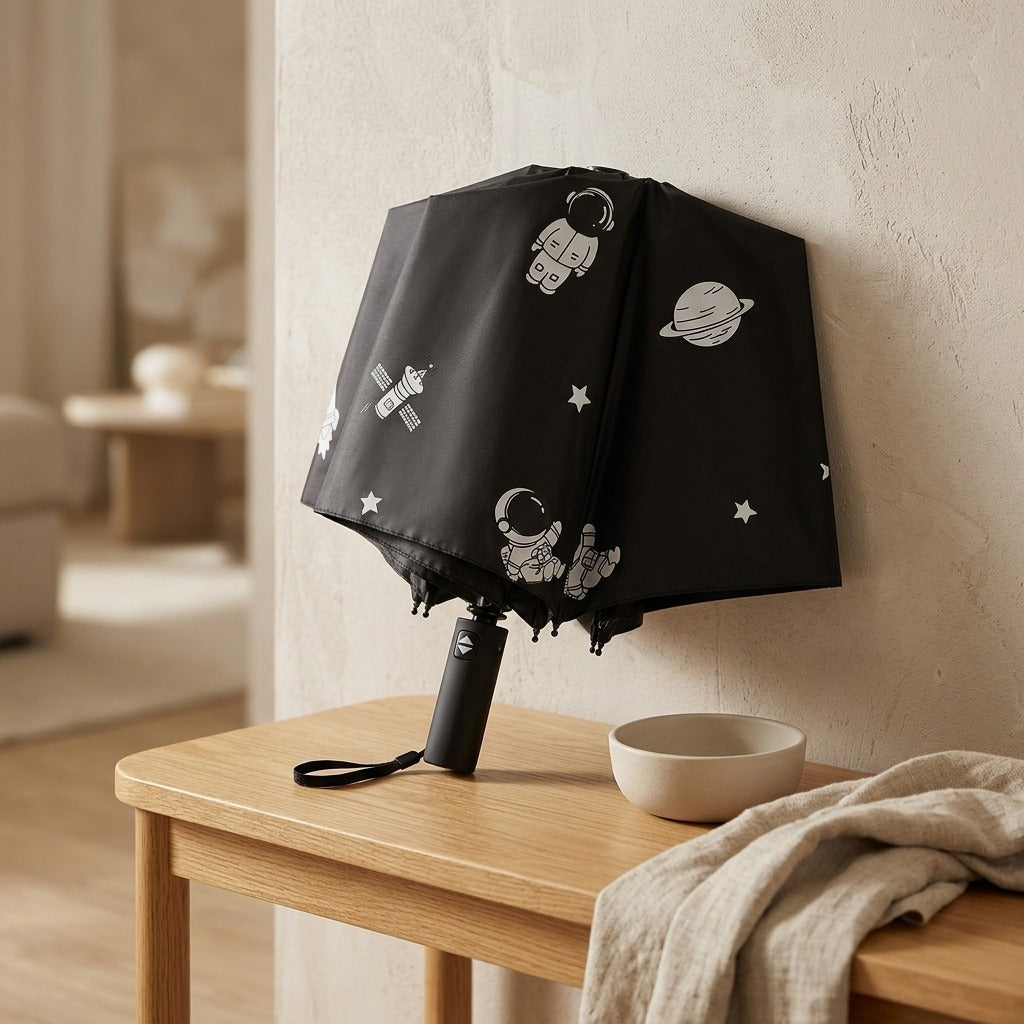 Orbitfold™ Three-Fold Astronaut Umbrella, styled close view