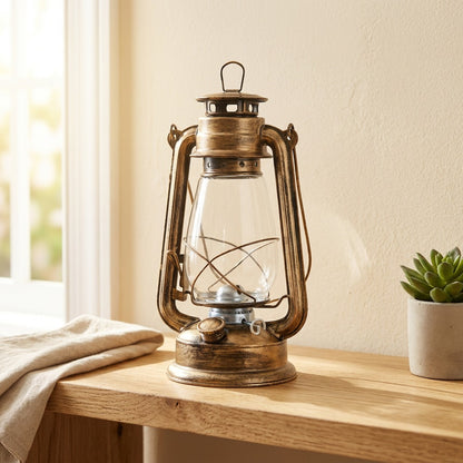 Campwick™ Outdoor Camping Oil Lantern in a calm home setting