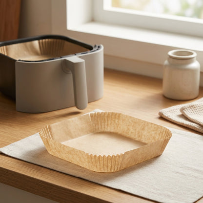 Frytray™ Square Air Fryer Paper Tray, styled close view