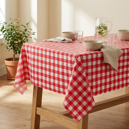 Festoon™ Plastic Holiday Party Tablecloth in a calm home setting